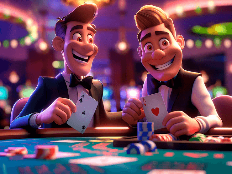 Two casino players enjoying a game of poker
